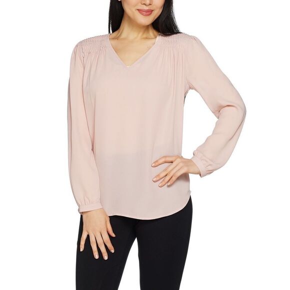 Laurie Felt Woven Pleated Shoulder Blouse - Picture 1 of 5